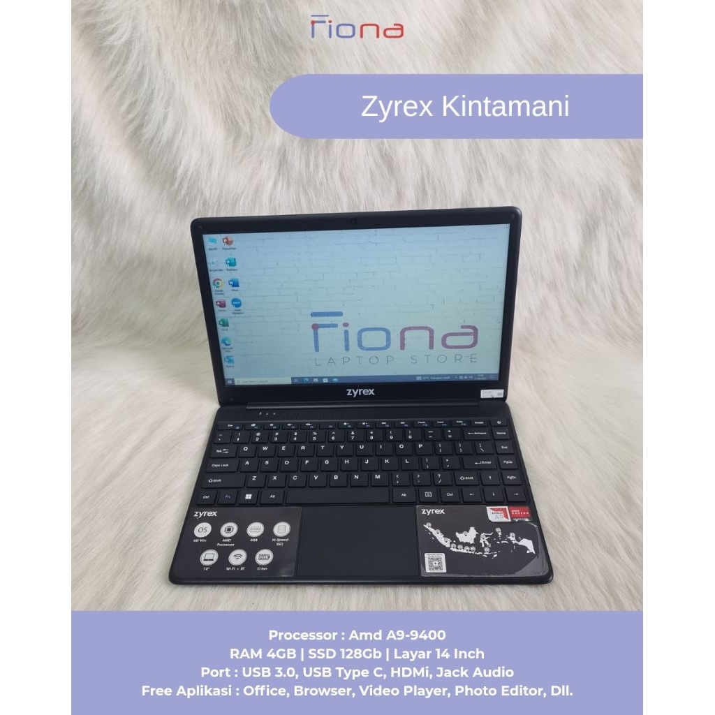 Laptop zyrex Kintamani| Amd A9-9400| Ram 4Gb| Ssd 128Gb