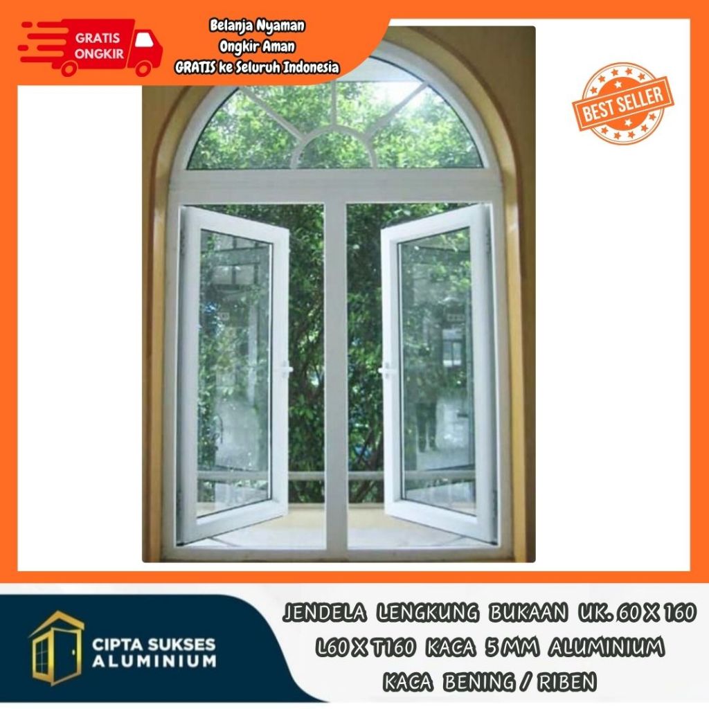 jendela lengkung bukaan kanan kiri ukuran 60x160 terbaru FREE PALET KAYU csa bergaransi aluminium ku