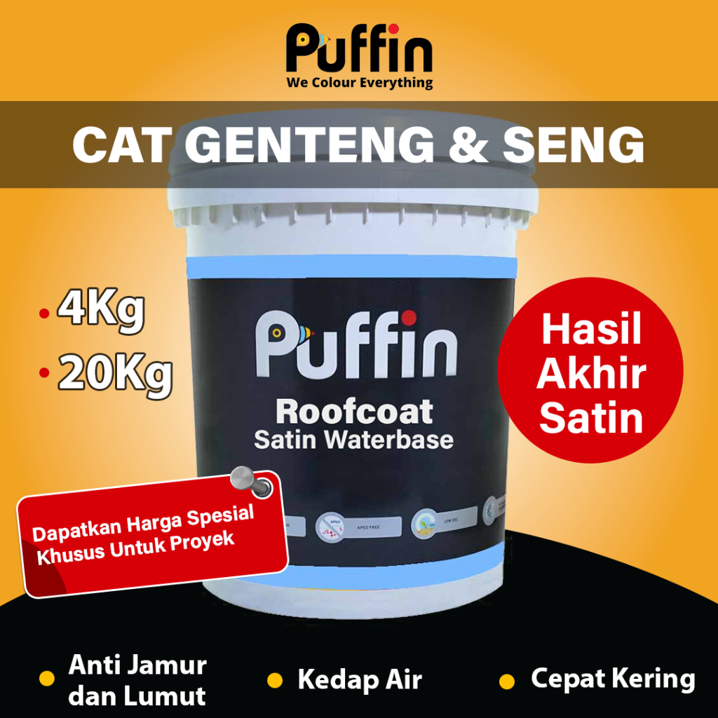 Puffin Paint Cat genteng & Waterproof Puffin RoofCoat satin waterbased 4 dan 20kg cat asbes cat atap