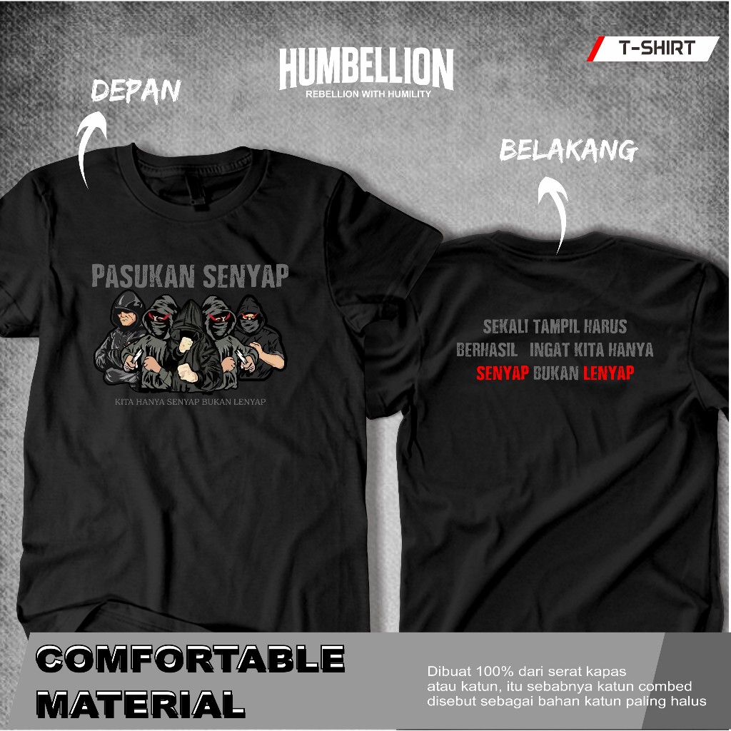 Kaos Baju Pasukan Senyap Militer Jarang Terlihat Anti Amonia Cotton Combed Pria Wanita Distro Keren