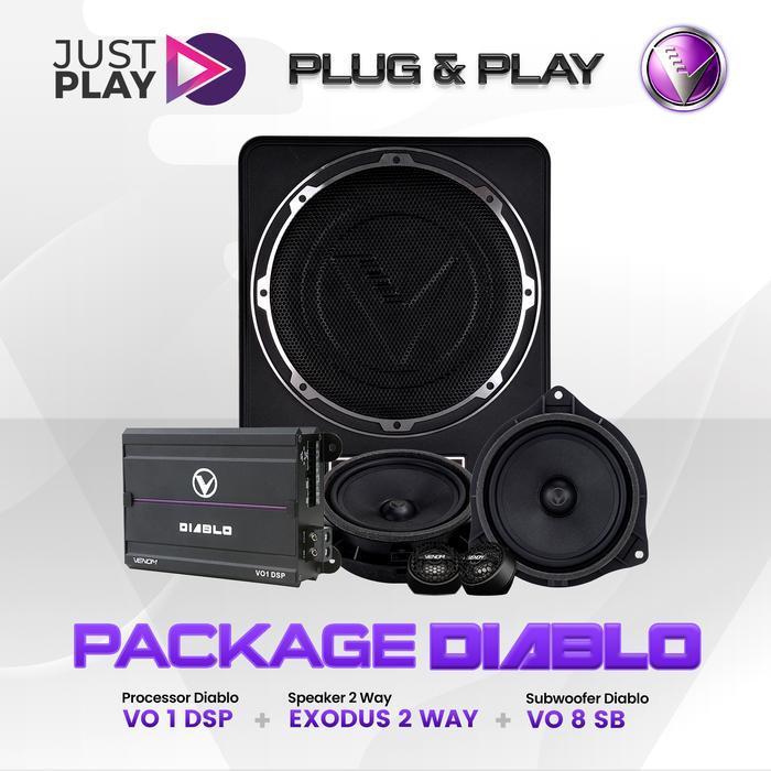 Paket Audio Mobil 2 Way Venom Diablo Just Play – VO1 DSP + Speaker 2 Way + VO 8 SB Subwoofer Aktif K