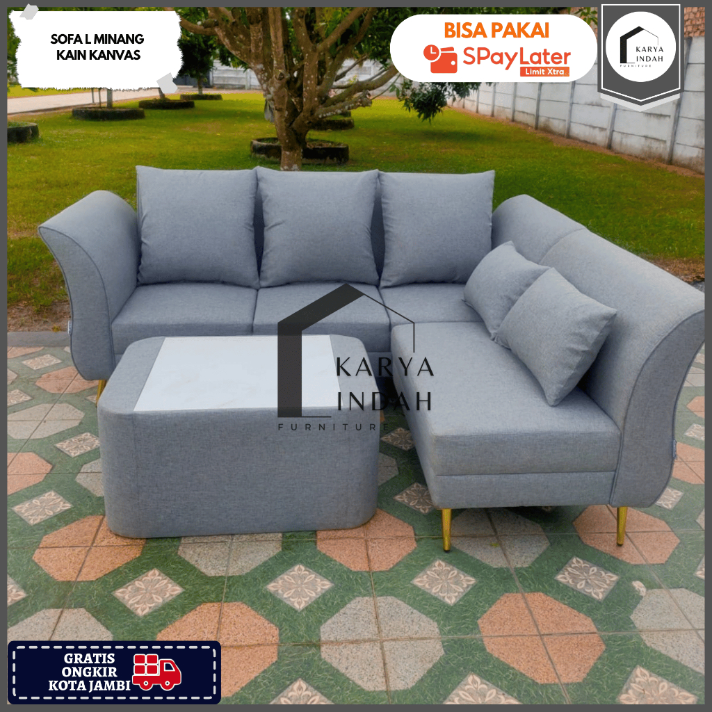 Kursi Tamu SOFA L MINANG Kain KANVAS Modern Minimalis