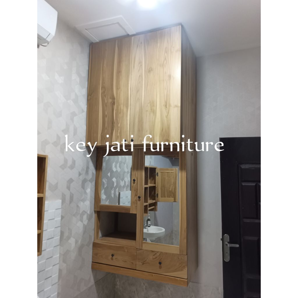set lemari gantung kayu jati