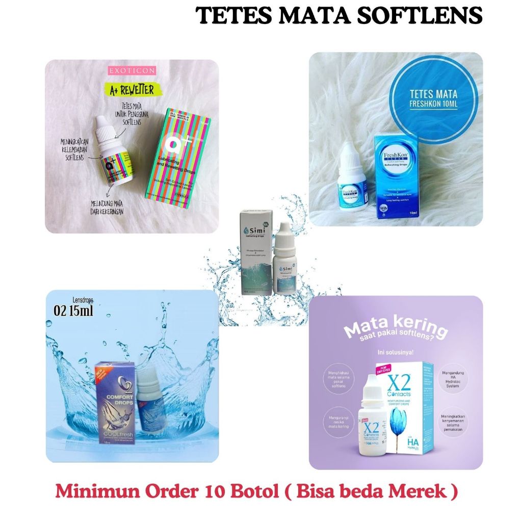 (Order Min. 10 Botol) Cairan Air Tetes Mata Softlens X2 Contacts O2 15ml Freshkon Simi A+ 10ml