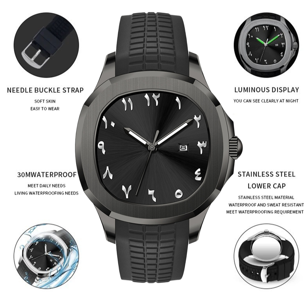 Guten Inc - Jam Tangan Pria Arabic Watch Silicone Strap hhc