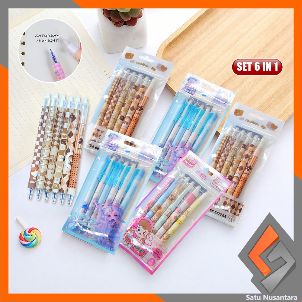

SN-A68 Pulpen Set 6IN1 0.5MM Tinta Bisa di Hapus Motif Karakter Lucu / Eraseble Pen Set Cetek Cetekan Kartun / Pena Mekanik Anak Sekolah / Eraser Pen ST