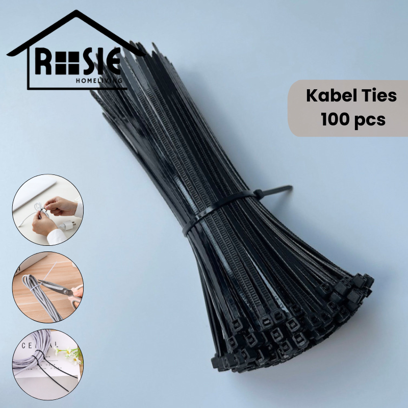 

ROSIE Kabel Ties 100 pcs Kabel Tis Cable Ties Tali Ties Pengikat Kabel