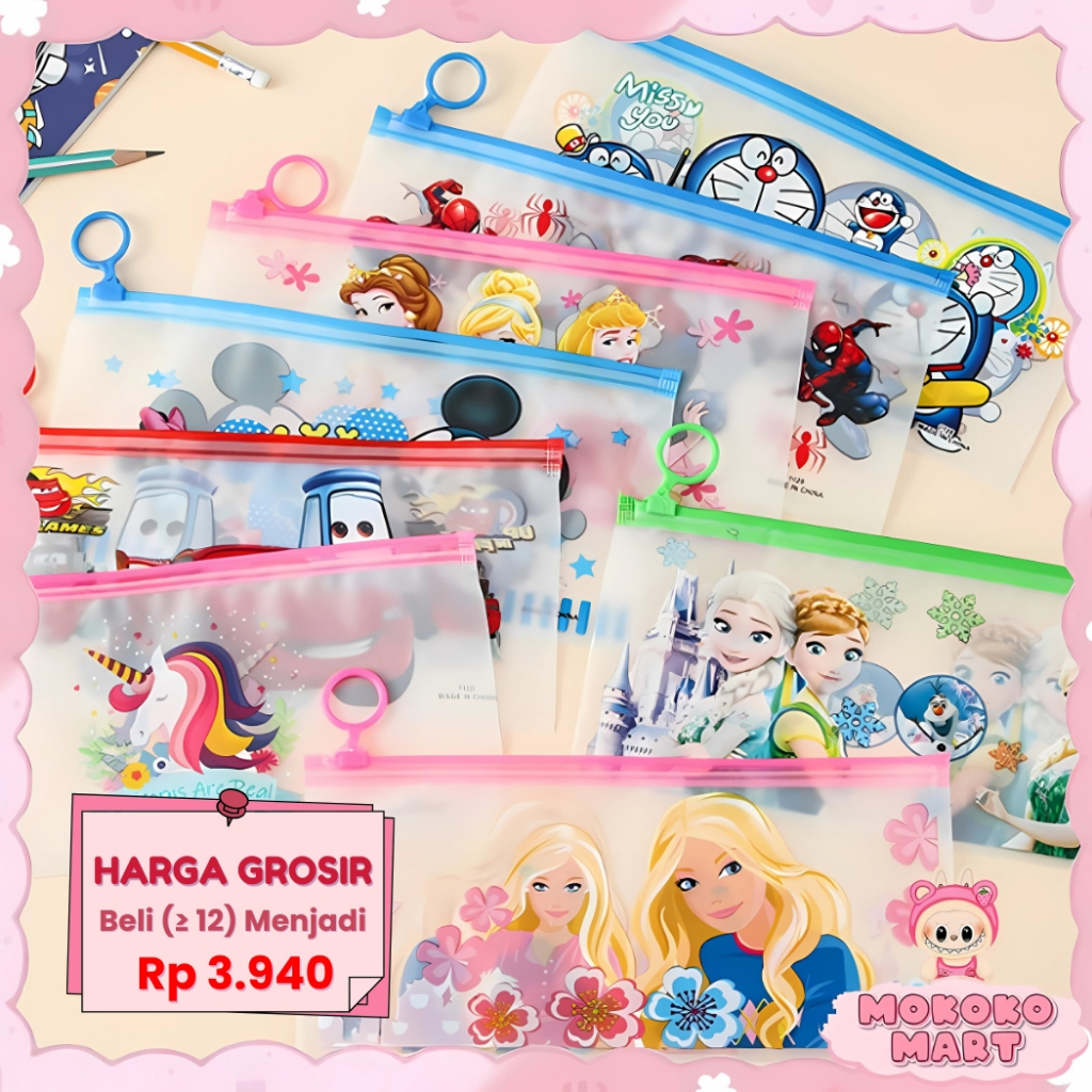 

MM Tempat Pensil Pulpen Transparan Ziplock Karakter Serbaguna Pouch Zip Lock Penyimpanan LG-54