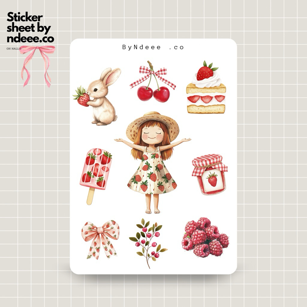 

Sticker Sheet | Strawberry Girl | journal stickers, calendar, planner stickers, scrapbook stickers, cozy art