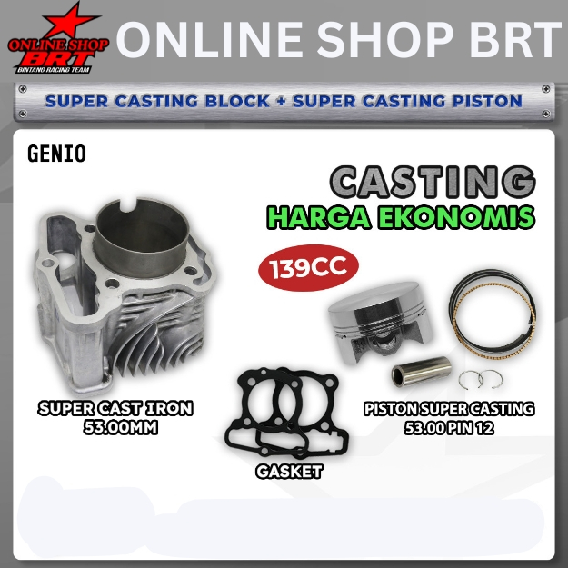 BLOK PISTON CASTING BRT GENIO DELUXE All New BEAT FI ESP STREET SCOOPY FI STYLISH Bore Up 53MM Blok 