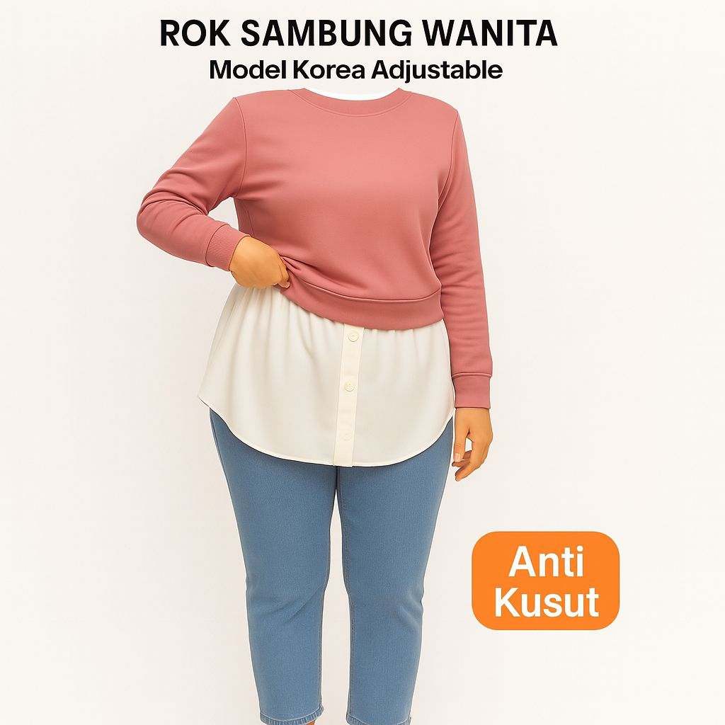 Rok Sambung Wanita / Rok Extender Layering Model Korea Adjustable - Anti kusut, Cocok untuk Celana, 