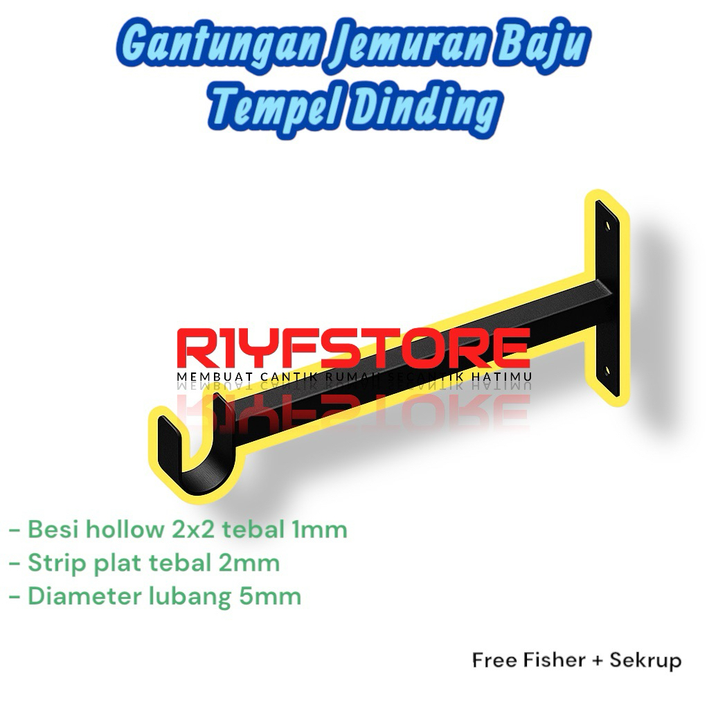 Gantungan Jemuran Baju Dinding Tempel Besi Holo 2x2 Tiang Hanger