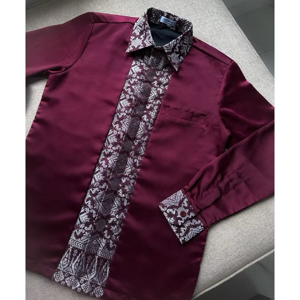 Kemeja Pria Satin Valvet Variasi Songket Khas Palembang Baju Kondangan Pria Kemeja Wisudah