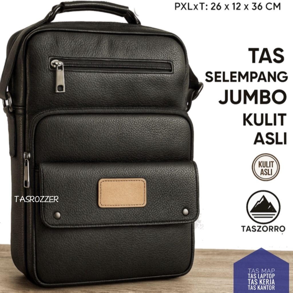 Tas kantoran kulit asli muat map dan laptop uk jumbo