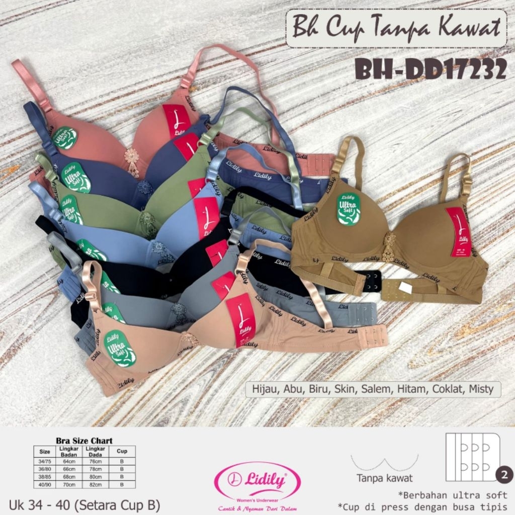 Lydyly DD 17232 Bra Busa Tanpa Kawat Kait 2 Setara Cup B BH Harian Casual Style Bra 34-40