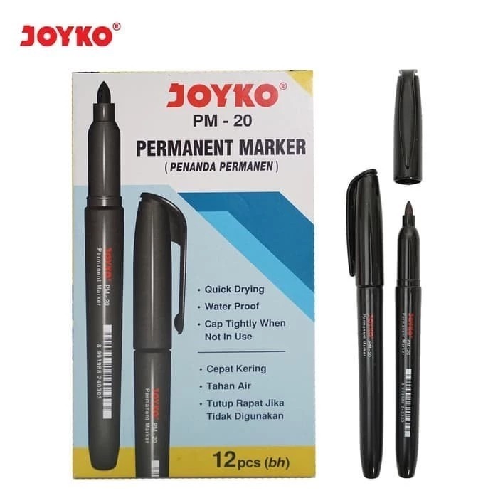 

GROSIR 1 LUSIN ISI 12 PCS JOYKO SPIDOL PERMANENT MARKER SPIDOL PERMANENT JOYKO PM-20 HITAM
