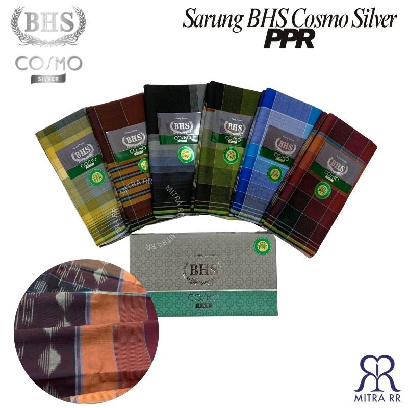 Sarung BHS Cosmo Silver PPR | Sarung BHS Original Sarung Tenun Dewasa Motif Salur Kotak