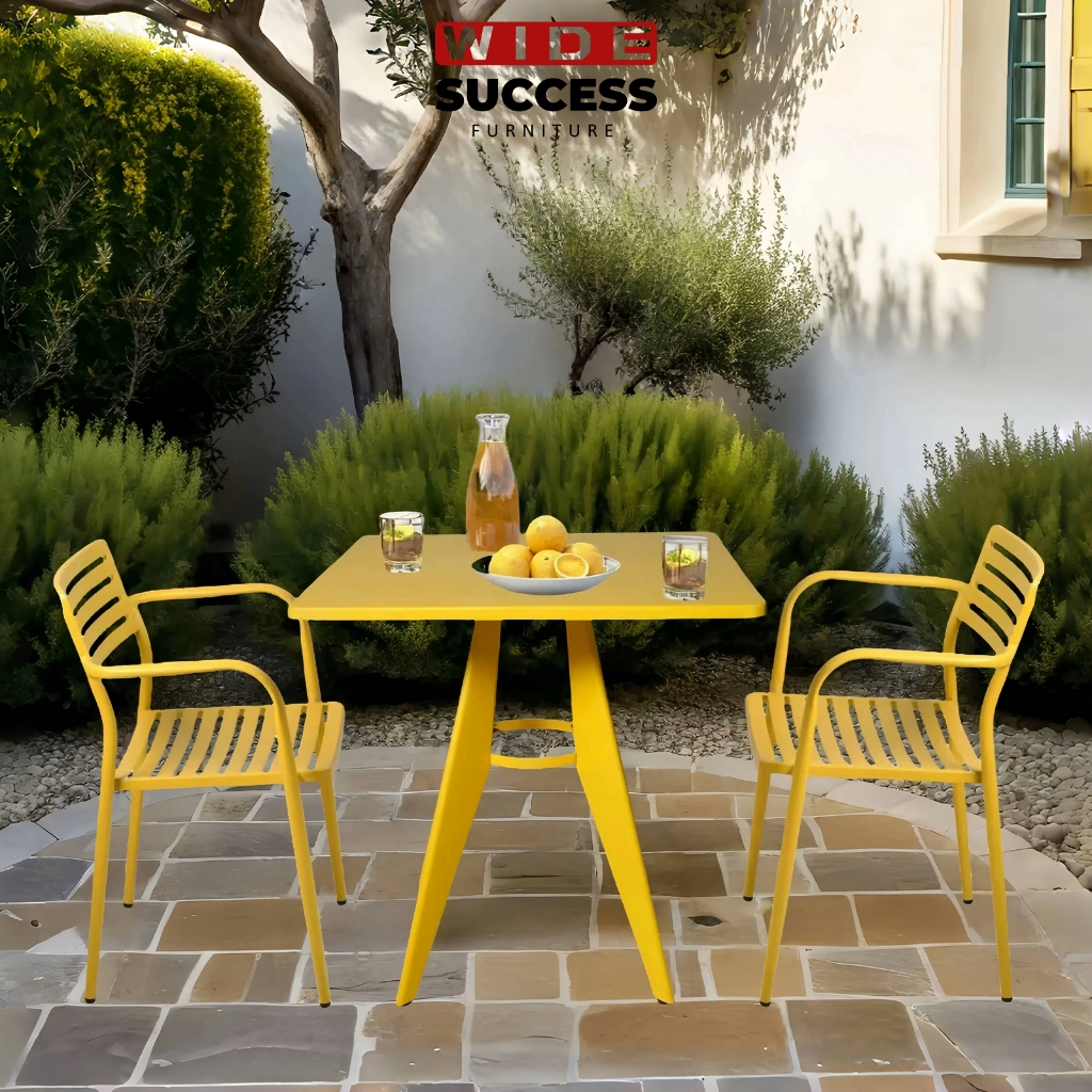 [set 1 Meja +2 Kursi] Warna Variatif,kursi Full besi dengan sandaran,meja persegi besi,outdoor taman