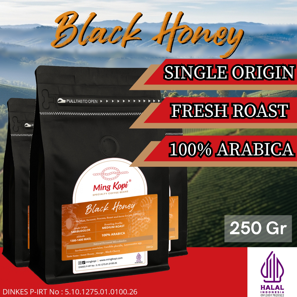 

Kopi Arabica Black Honey Process 250 gr - Biji Kopi Bubuk Arabika Specialty Coffee Beans MingKopi