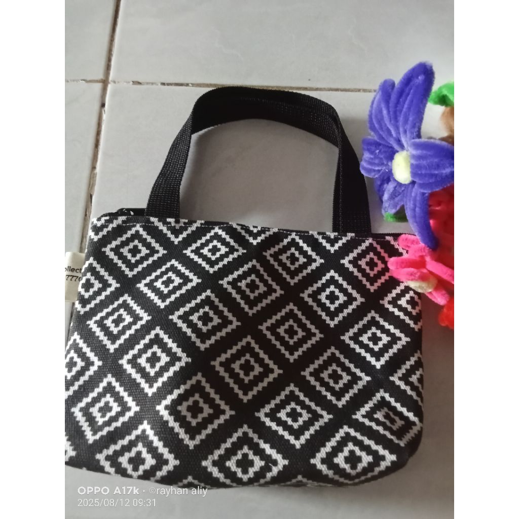 Tote bag mini kain kanvas tebal motif bunga