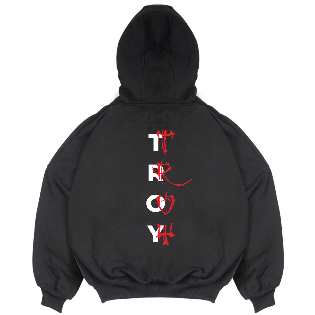 Troy Company Boxy Oversized Hoodie Black Scard - Hoodie Boxy Oversize Hitam HB 3246