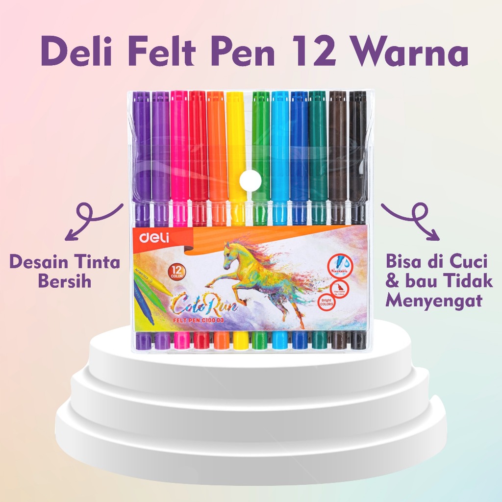 

DELI FELT PEN COLOUR RUN 12C C100 03/Deli Spidol Warna - Felt Pen dapat dicuci 1.0mm 12/18/24 Warna EC10023