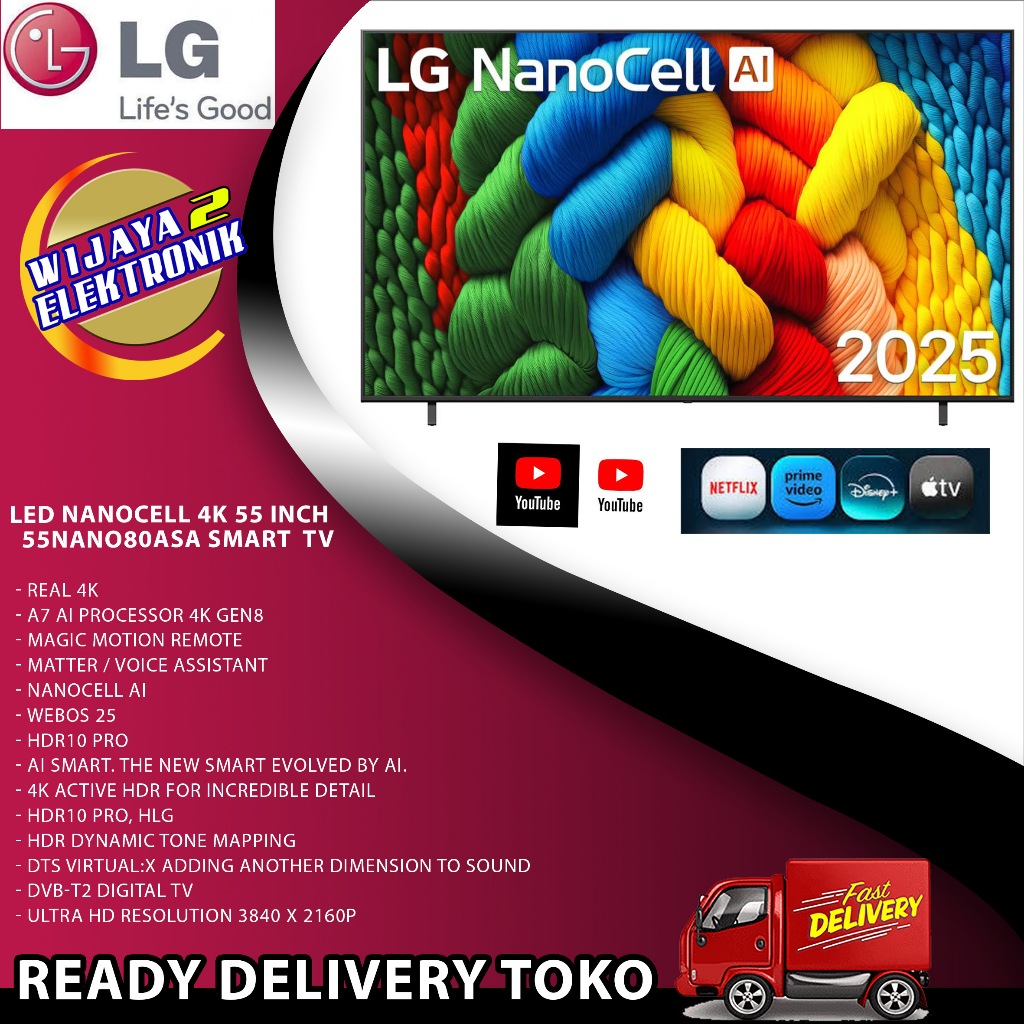 LG 55NANO80ASA Smart TV 4K 55 inch LG NanoCell AI NANO80 2025
