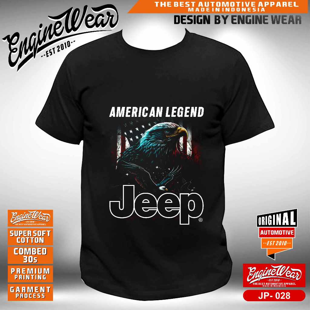 Kaos jeep tshirt mobil willys Kaos JK rubicon 4WD wrangler CJ7 4x4 baju offroad otomotif JP028