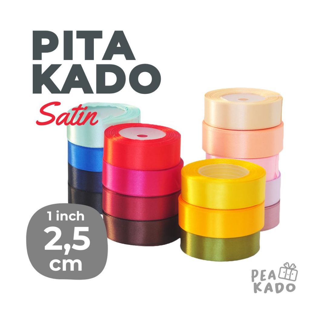 

Pita Kado Kain Satin 2.5 cm per Roll Hampers Souvenir Warna Warni Kecil 1 Inch Tebal Meteran