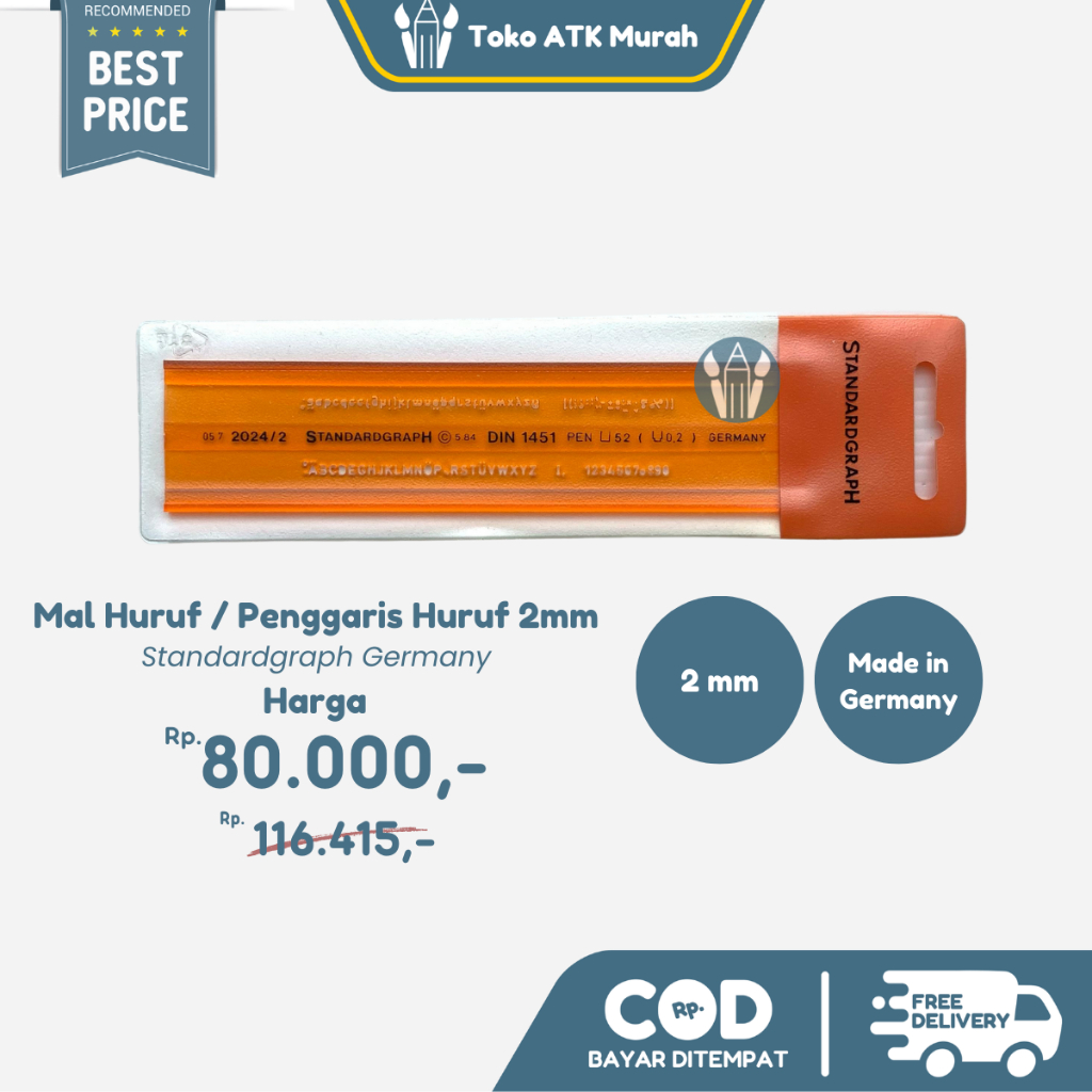 

Mal Huruf 2 mm / Penggaris Sablon Huruf 0.2 Standardgraph Germany