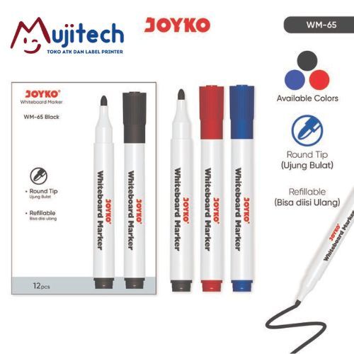 

12 PCS SPIDOL PAPAN TULIS WHITEBOARD GLASSBOARD MARKER REFILLABLE JOYKO WM-65