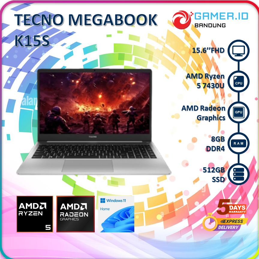 TECNO MEGABOOK K15S RYZEN 5 7430U 8GB 512GB 15.6" FHD IPS
