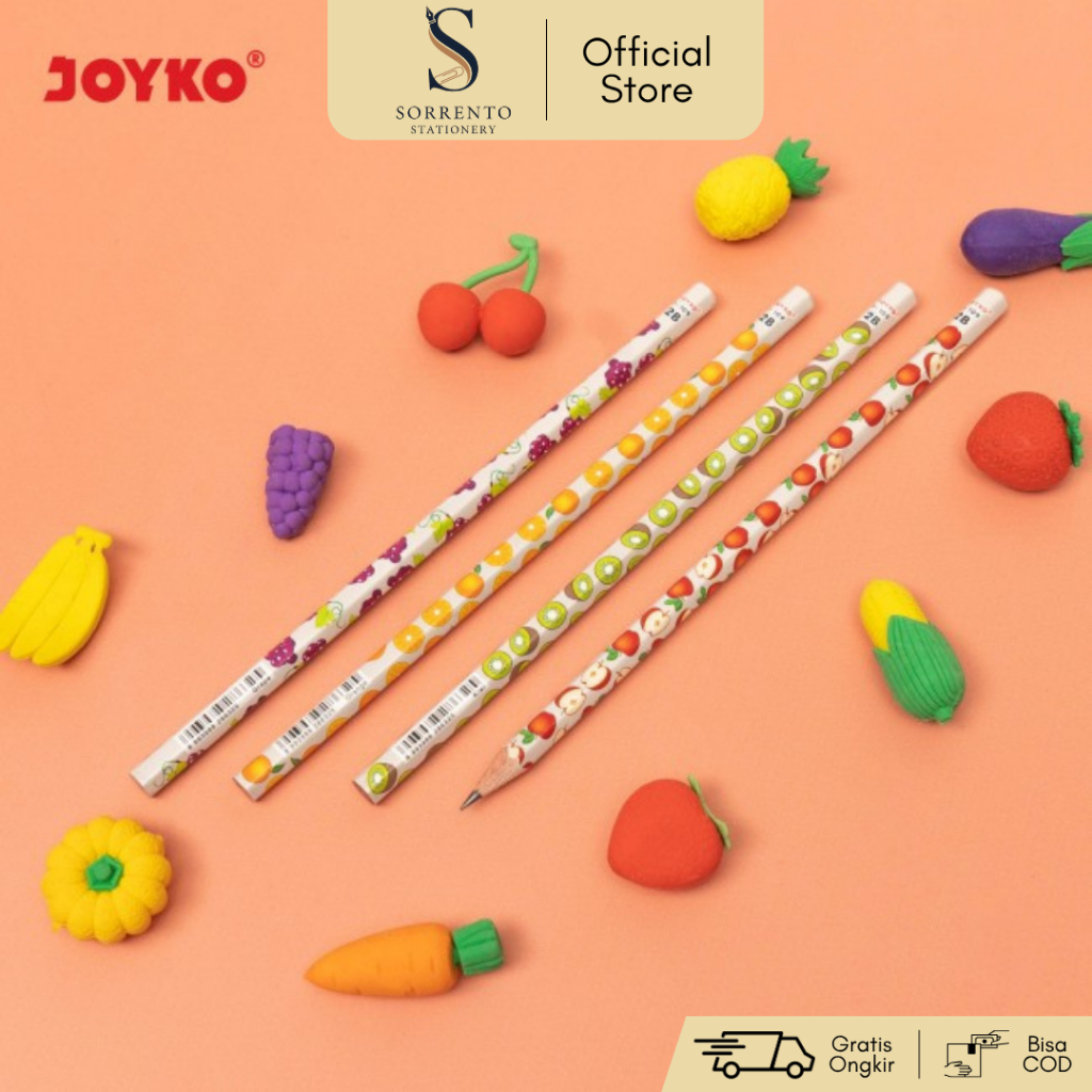 

Set 4 pcs Pensil Joyko 2B P-109 Motif Buah