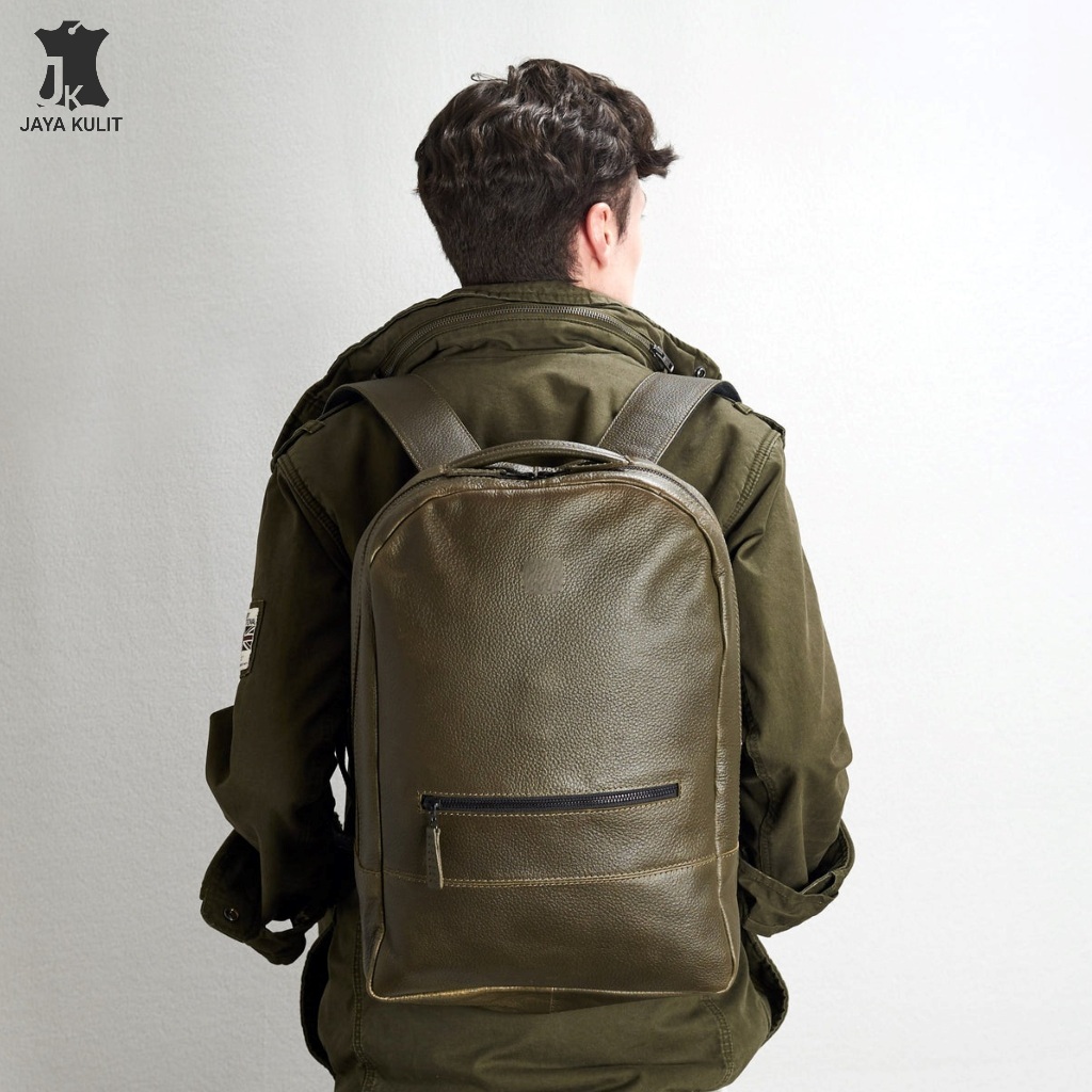 JAYA LEATHER Tas Ransel Kulit Asli Pria Wanita Unisex Premium Quality.JK.BISONTE Green