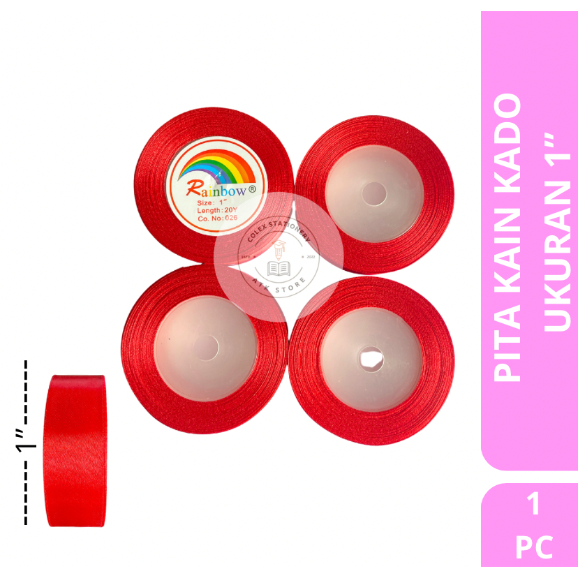 

[1 PC] Pita Kain / Pita Satin Tebal Warna Merah Ukuran 1 Inch Panjang 18 Meter Rainbow