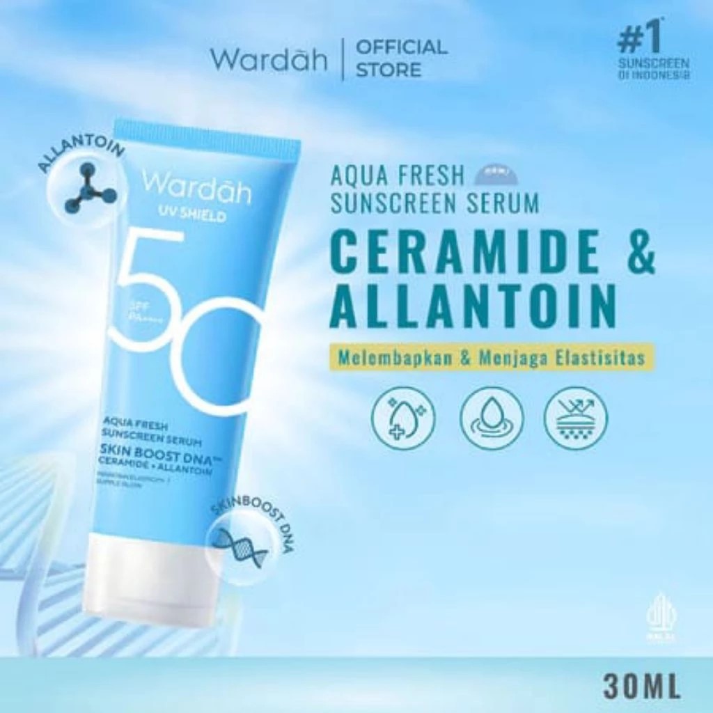Wardah Original Wardah UV Shield Aqua Fresh Sunscreen Serum SPF 50 PA++++ 30 ml ( biru)