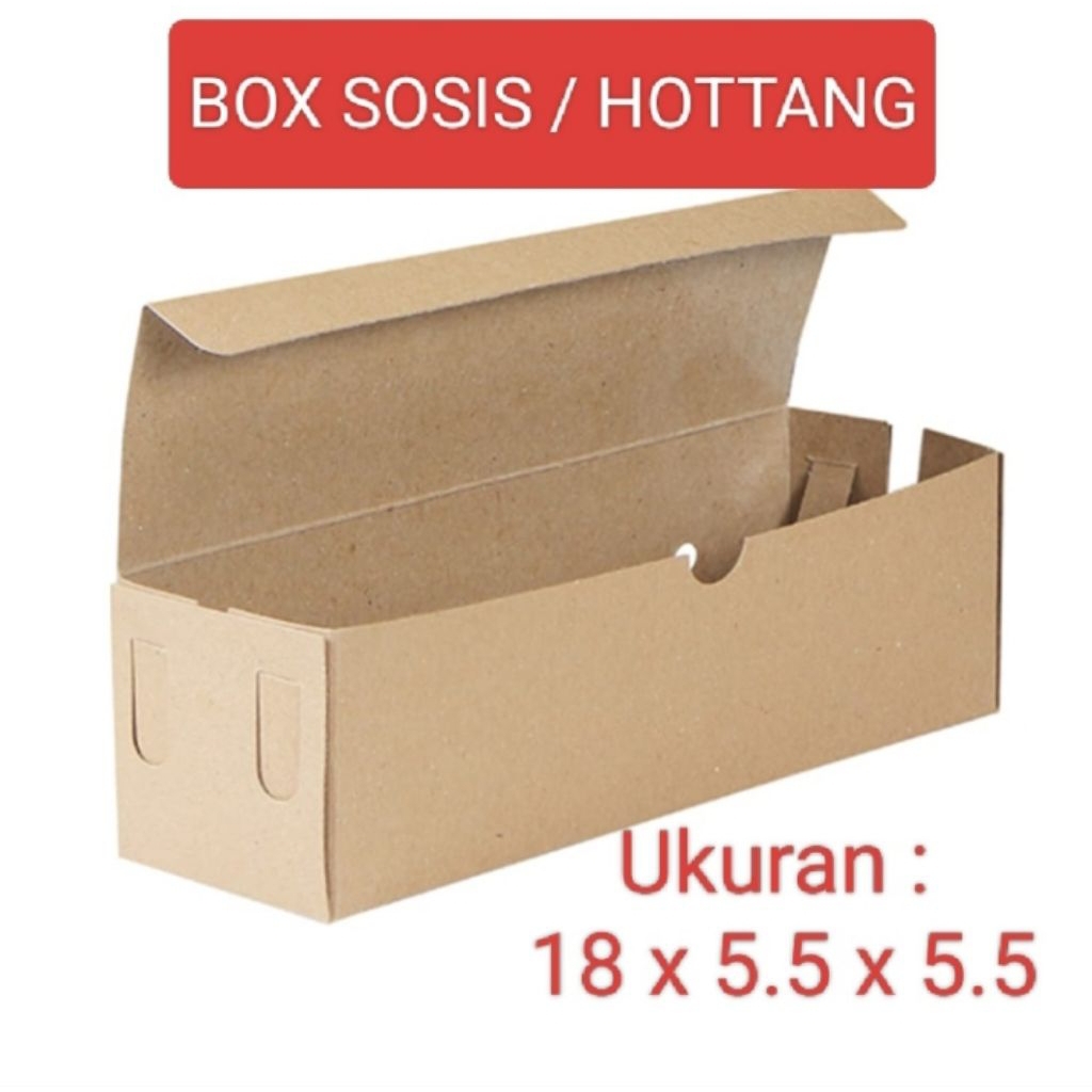 

Box Sosis Hotang / Dos Corn dog 18x5.5x5.5 / Dus Coklat Laminasi untuk Sosis bakar Sate Taichan