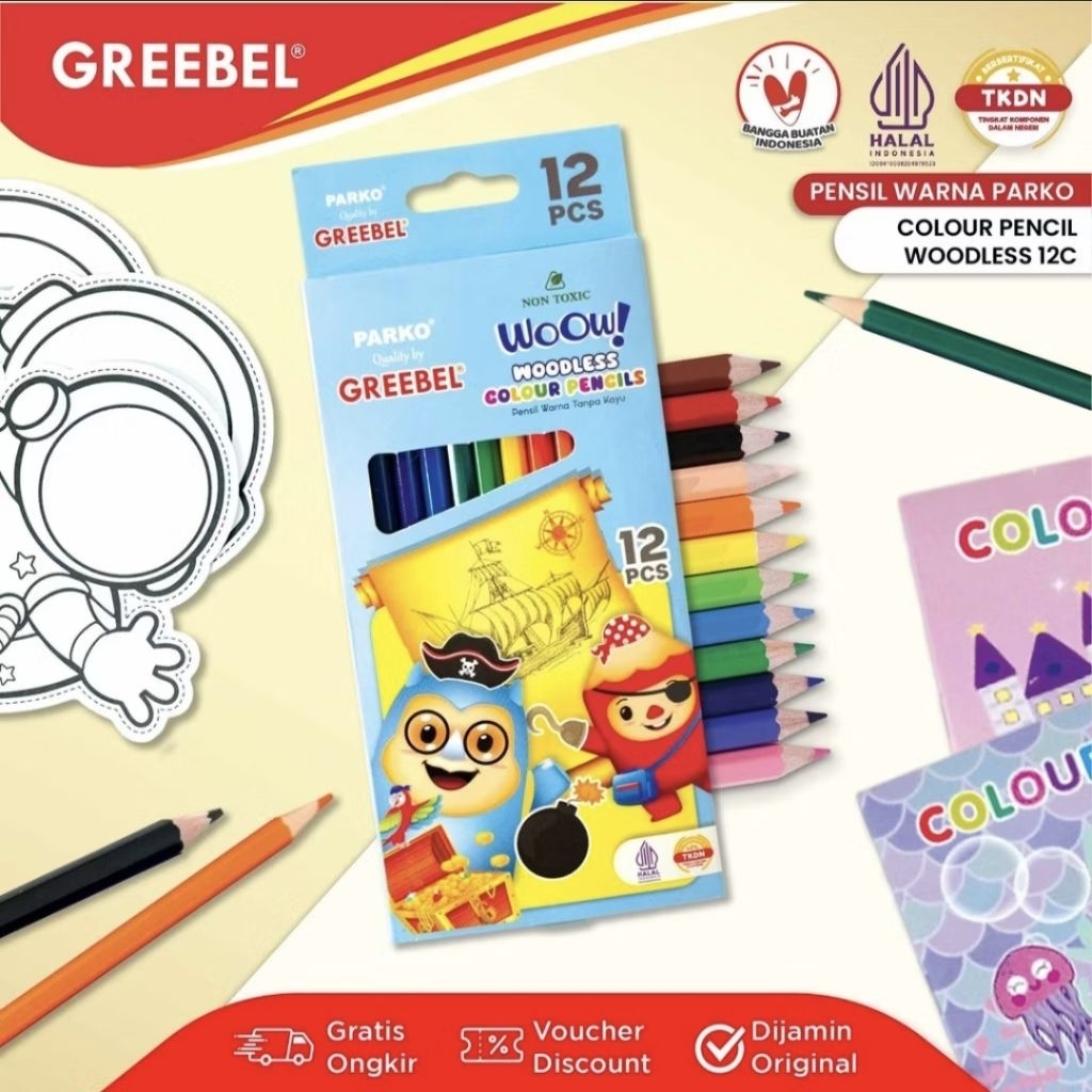 

Greebel Parko Woodless Pensil Warna 12C PKW-907 (12 warna) / Pensil warna woodless 12 warna greebel
