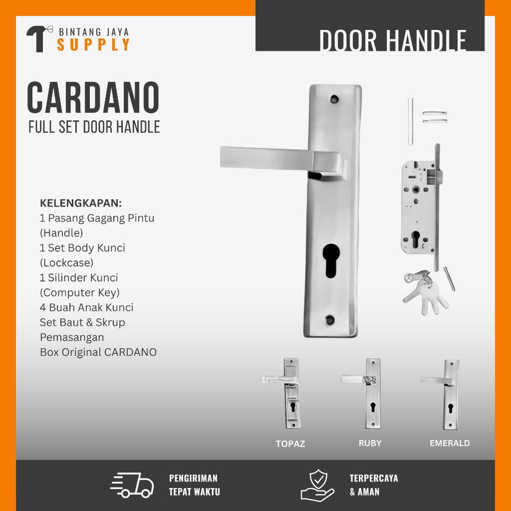 Handle Pintu CARDANO Set Kunci Pintu Utama Minimalis Stainless