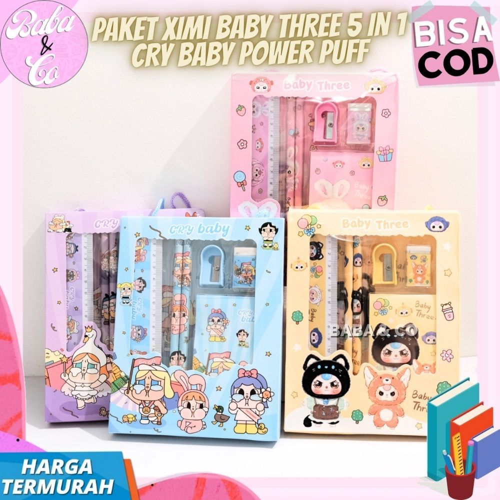 

PAKET ALAT TULIS XIMI BABY THREE CRYBABY POWERPUFF 5 IN 1 LUCU IMUT ALAT TULIS SEKOLAH SET BABY THREE BABY CRY BABY POWER PUFF IMUT UNIK PENSIL PENGHAPUS PENGARIS SET BABY THREE BABYCRY