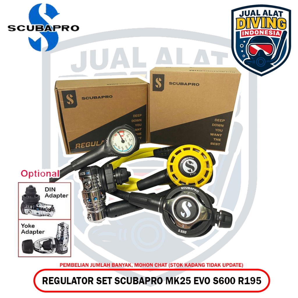 Paket Regulator Set Scubapro Package MK25 Evo S600 Octopus R195 Pressure Gauge Zeepro Scuba Diving