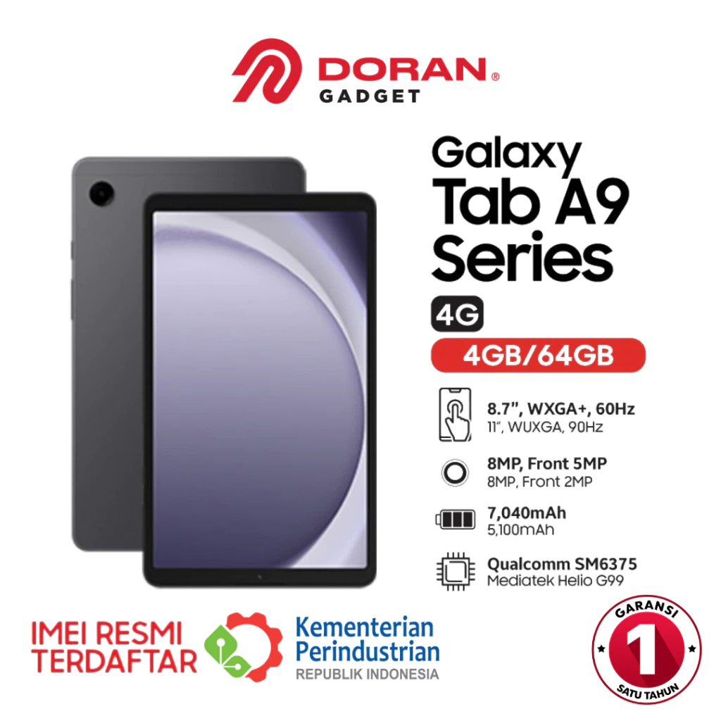 Samsung Galaxy Tab A9 4G LTE - 4/64GB RAM4GB ROM64GB - Garansi Resmi SEIN 1 Tahun
