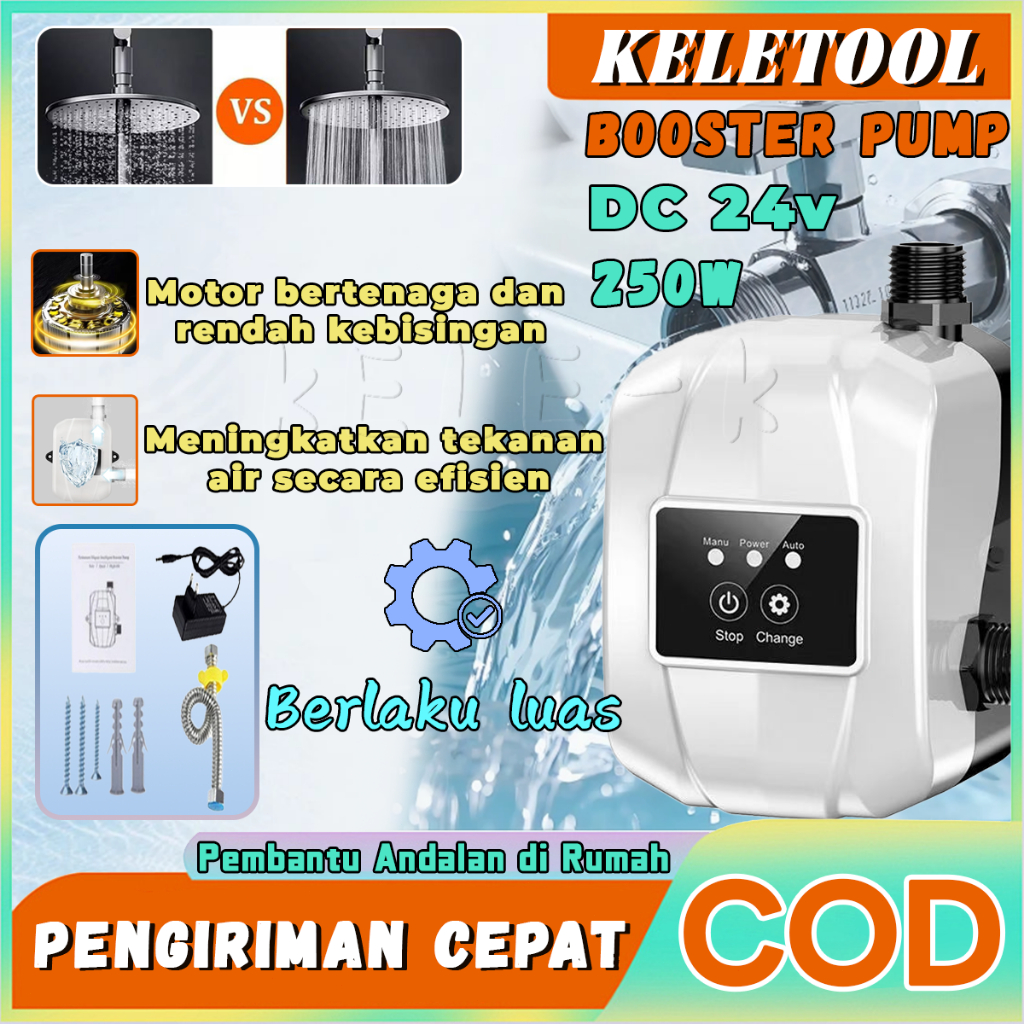 250W Pompa Booster Pendorong Air Booster Pump Mesin Pendorong Air Otomatis untuk Pemanas Air Shower 