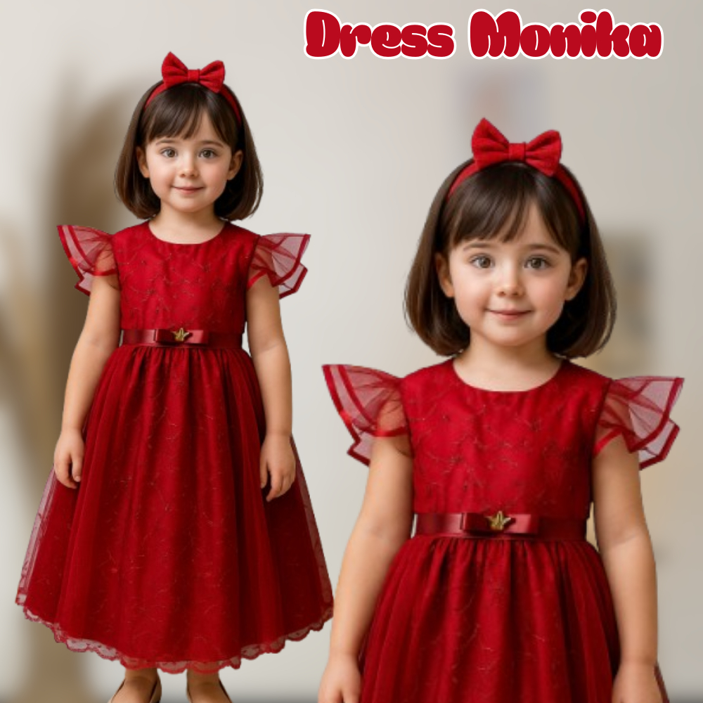 BAJU DRESS BROKAT PESTA ULANG TAHUN FREE BANDO ANAK PEREMPUAN USIA 3-8 TAHUN / BAJU DRESS ULANG TAHU
