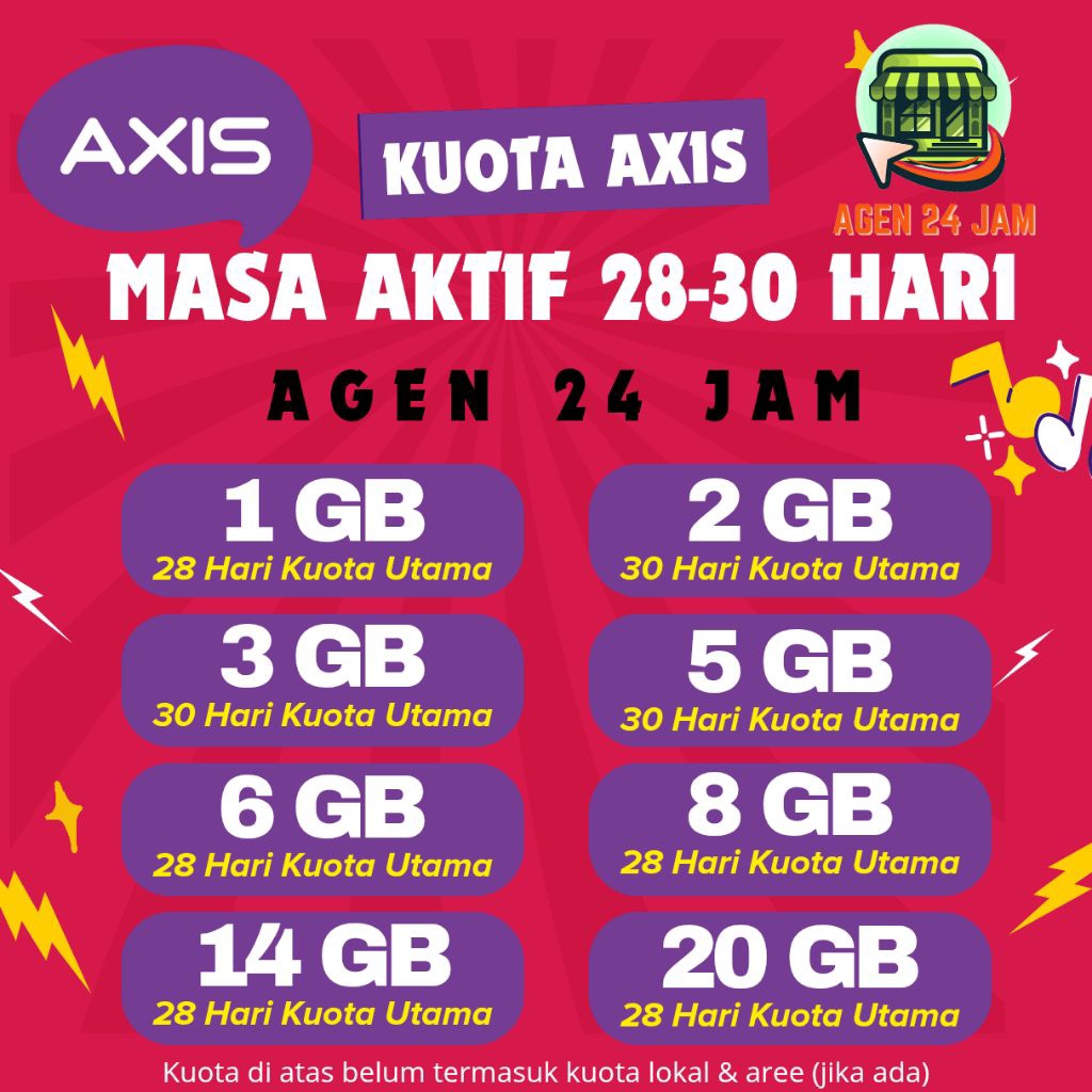 PAKET DATA AXIS 30 HARI / KUOTA INTERNET AXIS TERMURAH 24 JAM (1-20GB)
