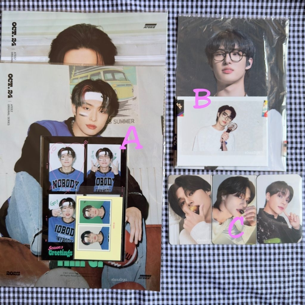 READY STOCK Photocard Mingi Ateez Wooyoung polaroid 4 cut sg season greetings 2024 2023 nacific cher