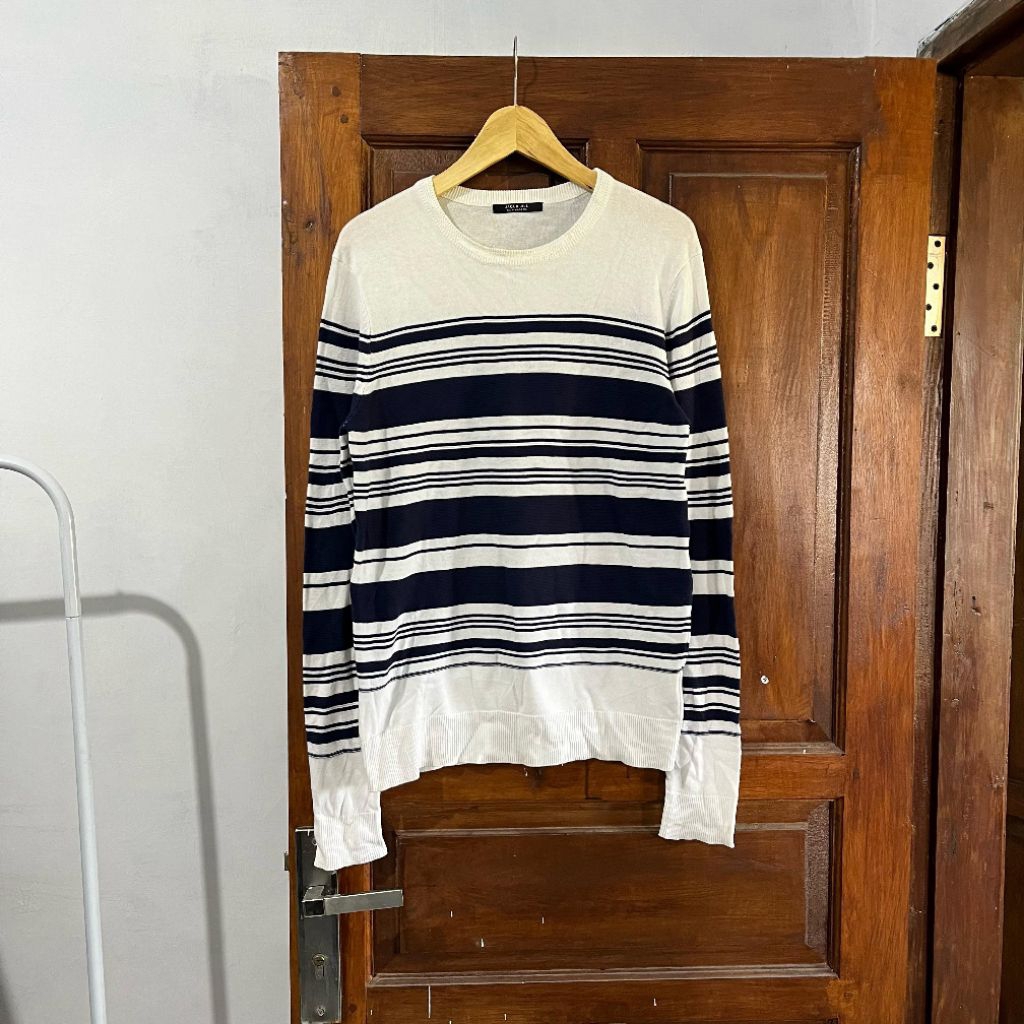 [M-L] Jack & Jill Cotton Stripped Sweaters Long Sleeve I White Blue Vintage Vtg Retro Kemeja Garis-g