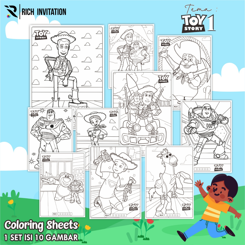 

(A4) KERTAS MEWARNAI ANAK - KERTAS COLORING ANAK PAUD TK - TEMA TOY STORY