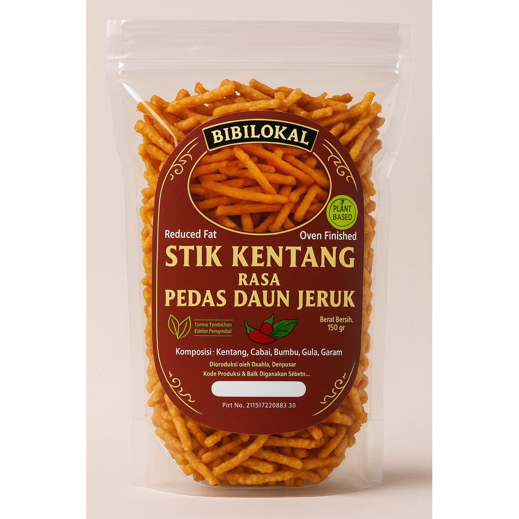 

STIK KENTANG (MUSTOFA) BIBILOKAL PEDAS MANIS DAUN JERUK TANPA PENGAWET RENYAH