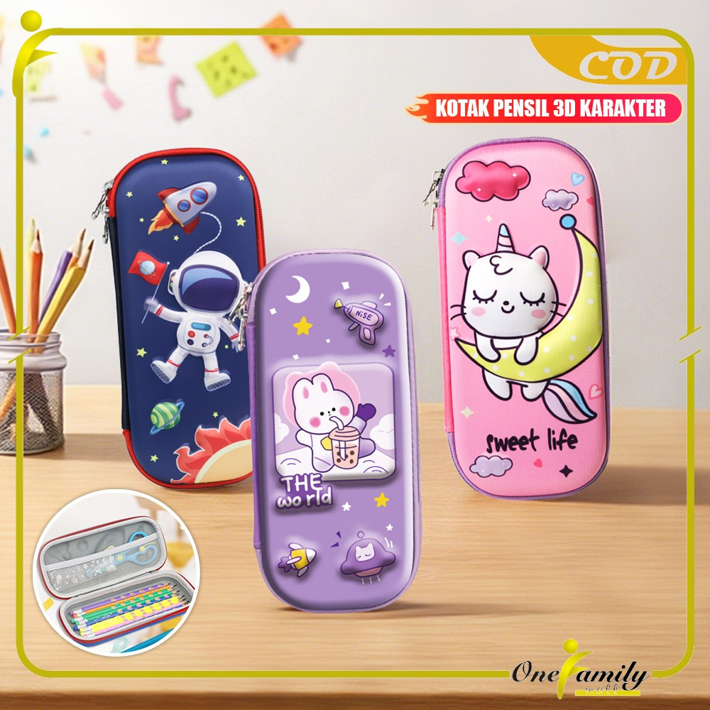 

ONE-A39 Kotak Pensil 3D Karakter Timbul Tempat Pensil Anak Sekolah TK / Tempat Penyimpanan Alat Tulis Anti Air Import